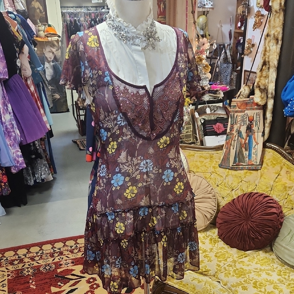 Free People Floral Layered Dress with Lace Detail